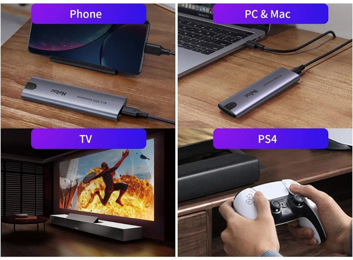 NETAC NVMe SSD Enclosure Aluminum External SSD With Cables USB 3.1 Gen2 - 10Gbps