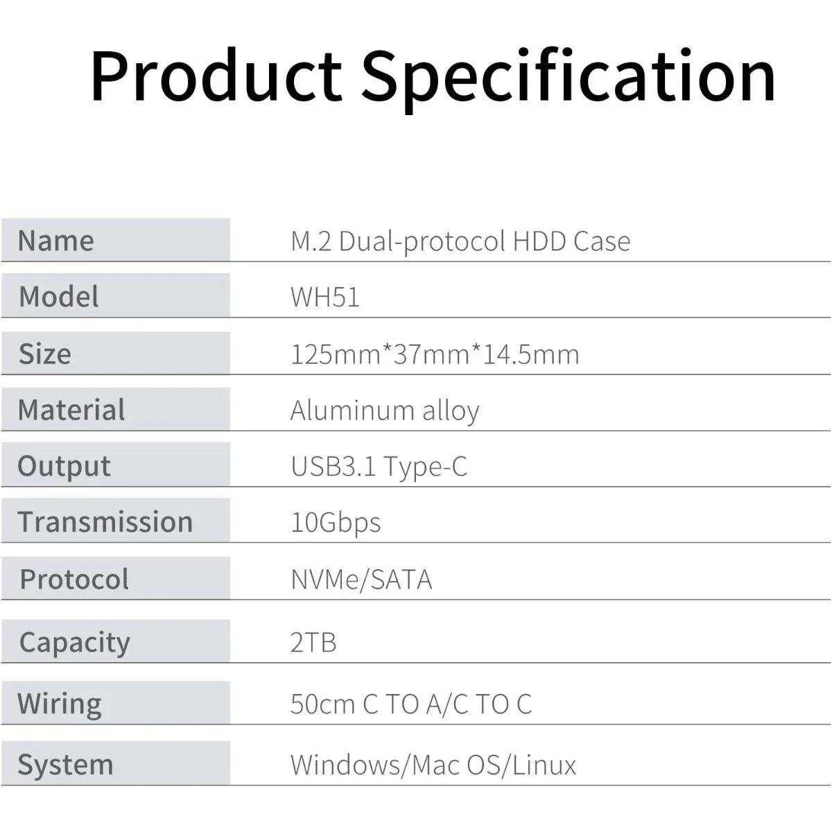 NETAC NVMe SSD Enclosure Aluminum External SSD With Cables USB 3.1 Gen2 - 10Gbps