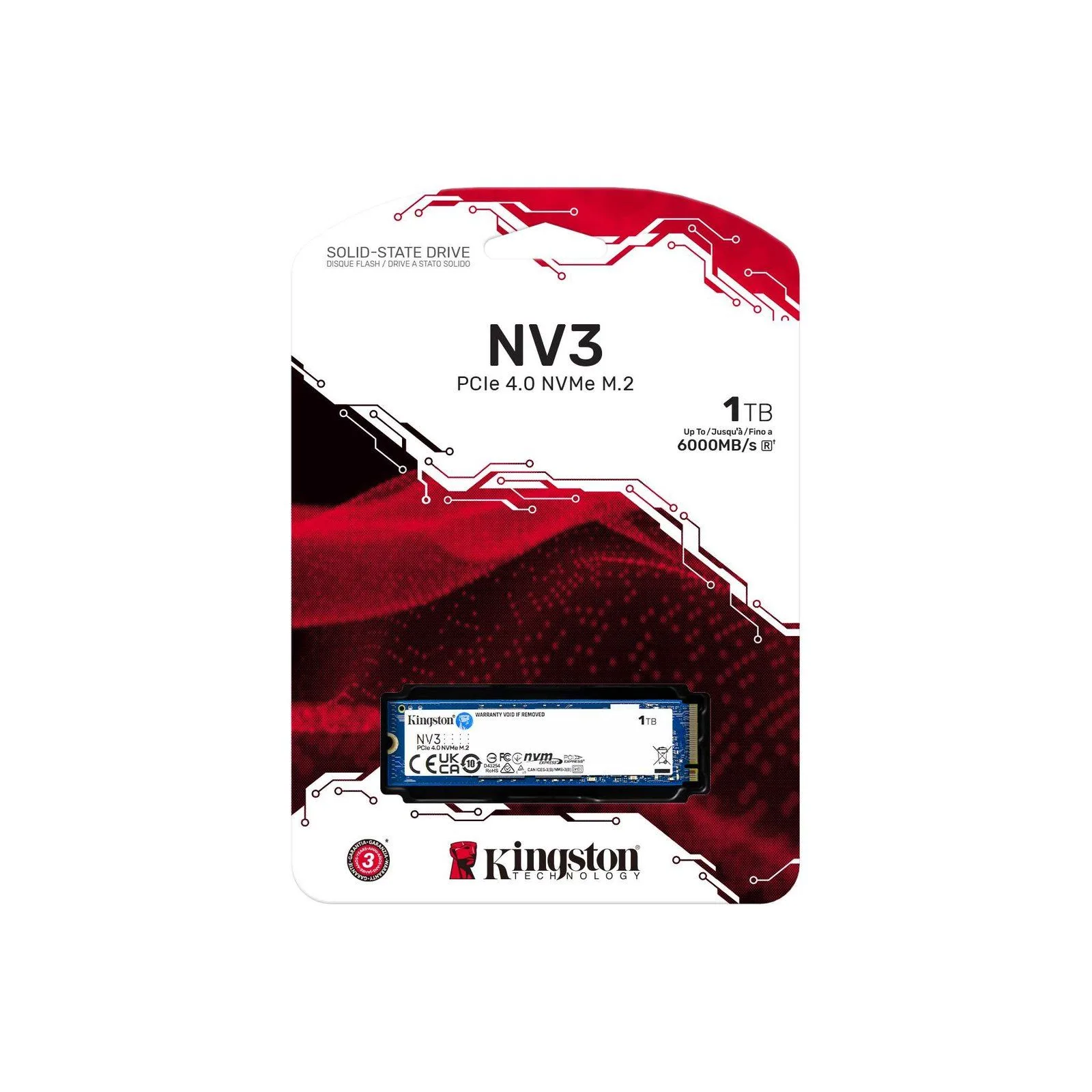قرص SSD داخلي Kingston NV3 سعة 1TB نوع M.2 2280 NVMe PCIe 4.0 Gen 4x4 بسرعة حتى 6000 ميجابايت/ث