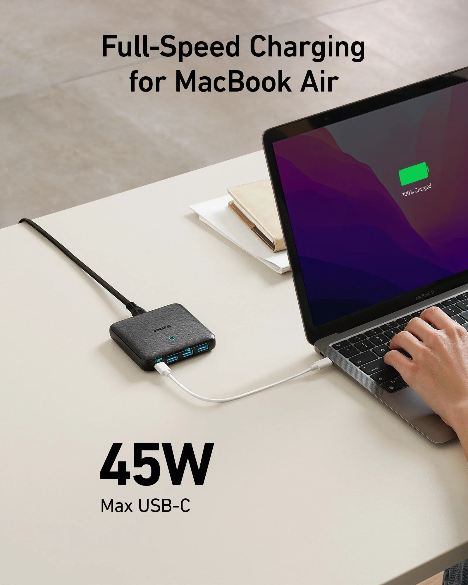 شاحن Anker PowerPort Atom III Slim بأربعة منافذ - قدرة 65 واط
