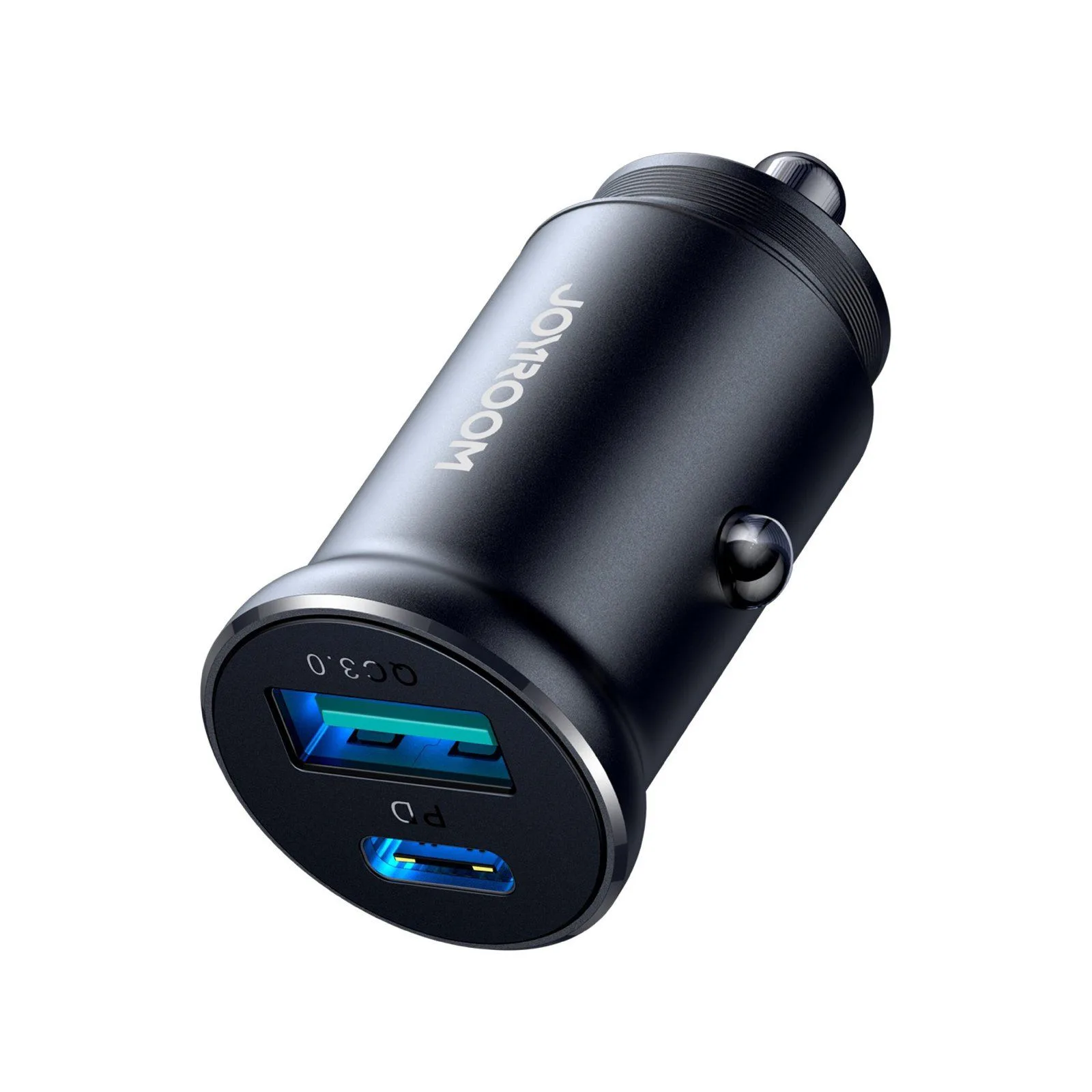 شاحن سيارة Joyroom معدني صغير بمنفذي USB-C وUSB-A - قدرة 30 واط