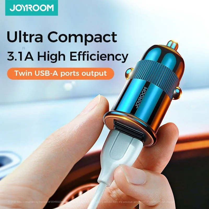 شاحن سيارة Joyroom بمنفذي USB-A - تيار 3.1 أمبير - أبيض