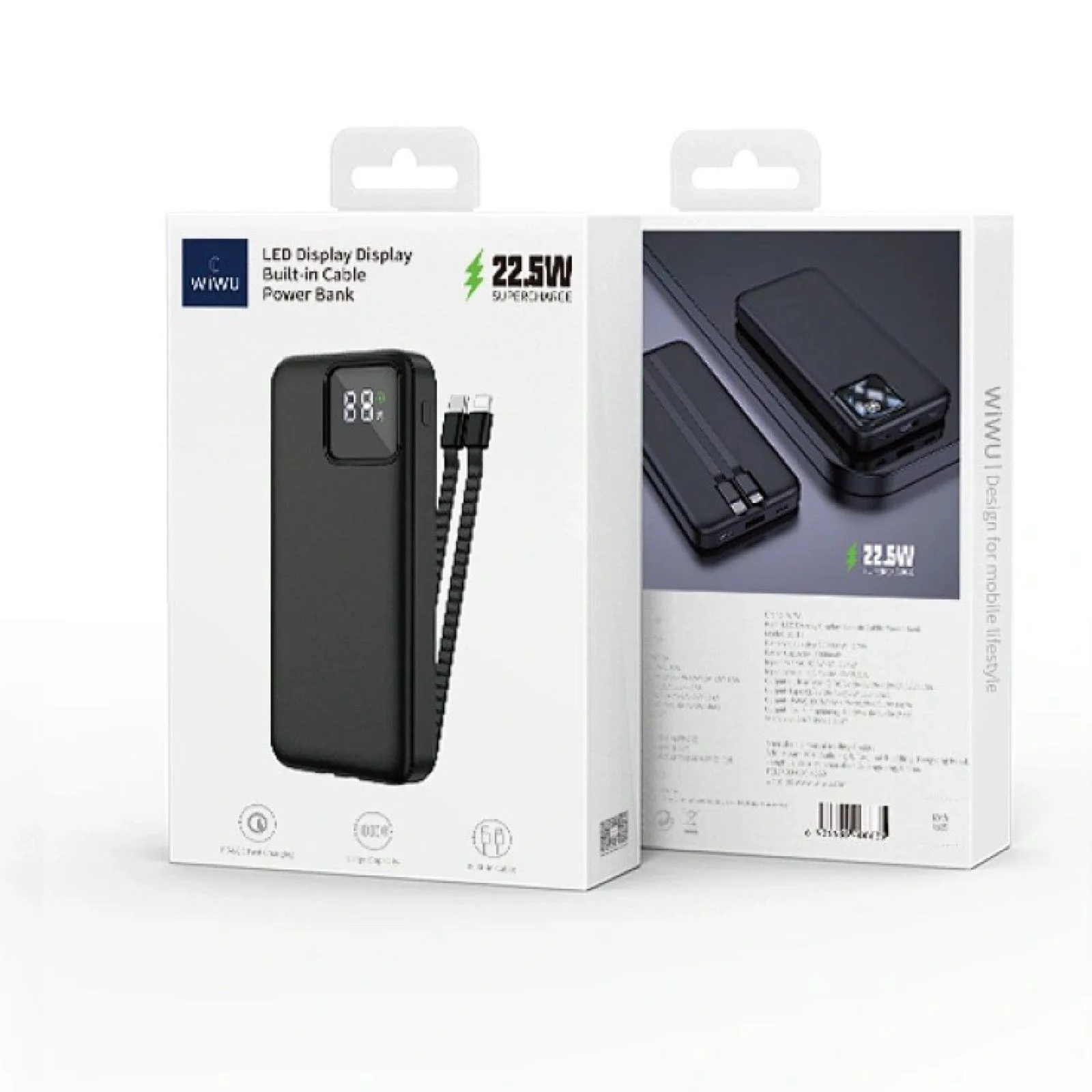 Wiwu LED Display Built-in Cable 10K Power Bank 22.5W