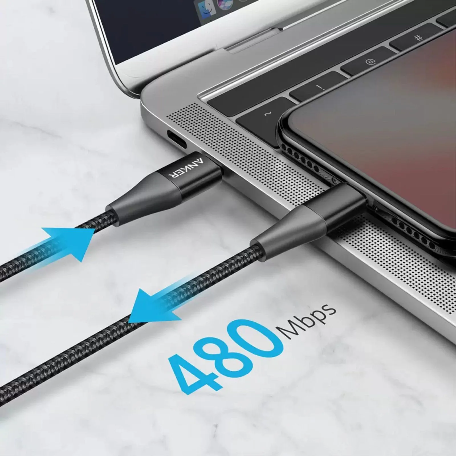 Anker PowerLine+ II USB C to Lightning Cable Braided Nylon Fast Charging 3ft/0.9m Cable