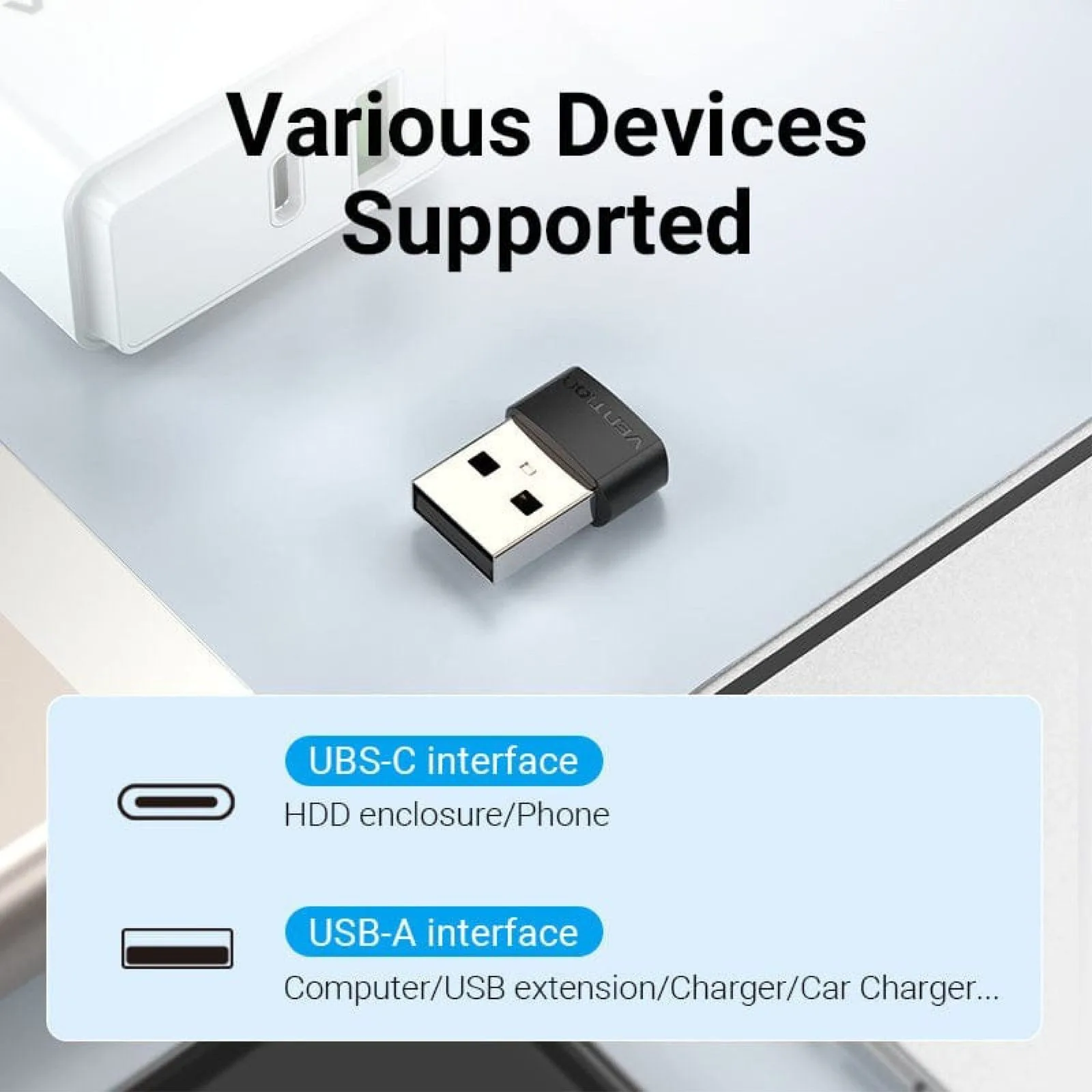 محوّل Vention من USB-A 2.0 ذكر إلى USB-C أنثى - CDWB0