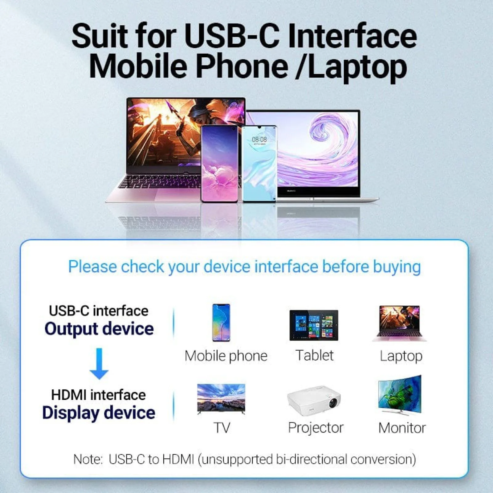 محوّل Vention من Type-C إلى HDMI بطول 0.15 متر - أسود - TDCBB