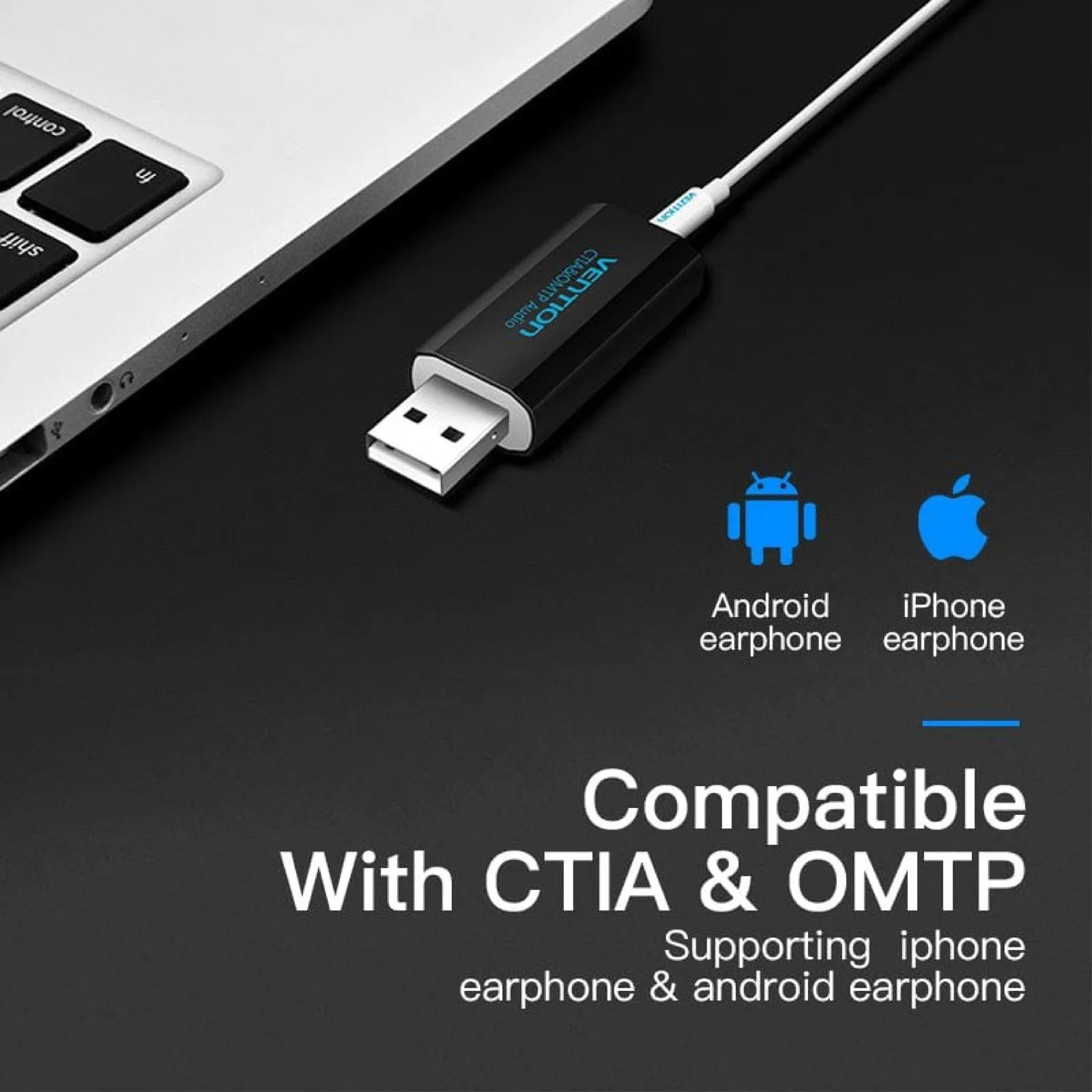 كرت صوت خارجي Vention بمنفذ USB - معدني أسود - VAB-S16-B