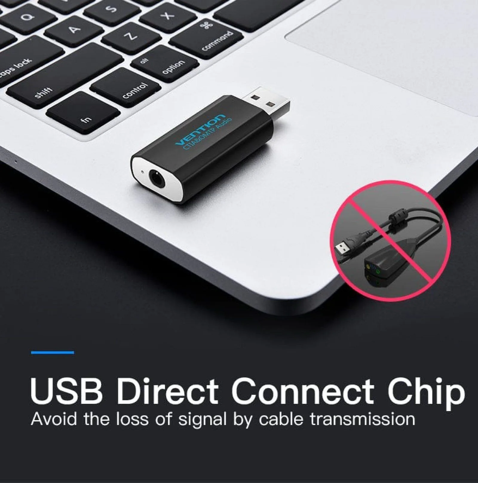 كرت صوت خارجي Vention بمنفذ USB - معدني أسود - VAB-S16-B