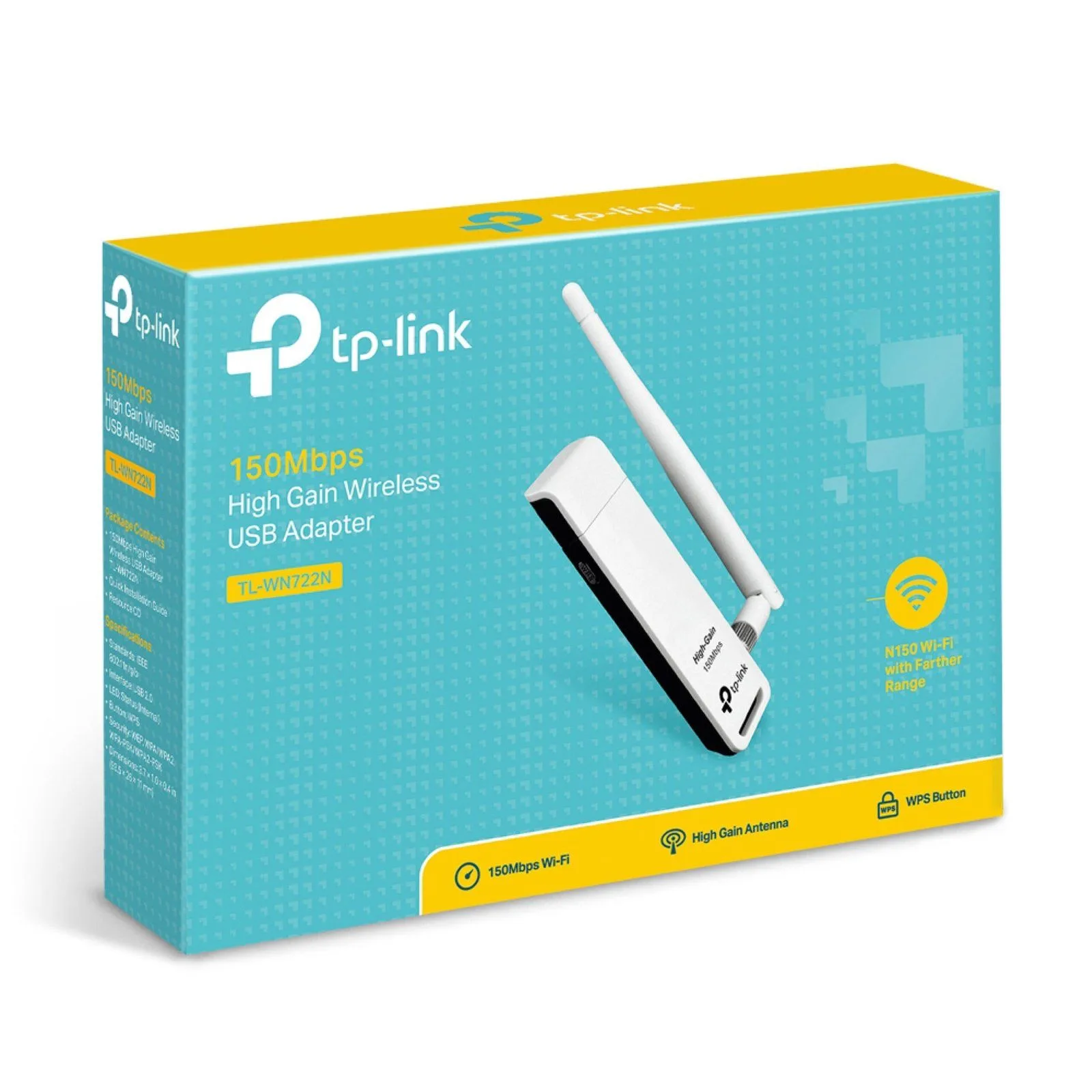 محوّل USB لاسلكي TP-Link TL-WN722N بهوائي عالي الكسب بسرعة 150 ميجابت/ث