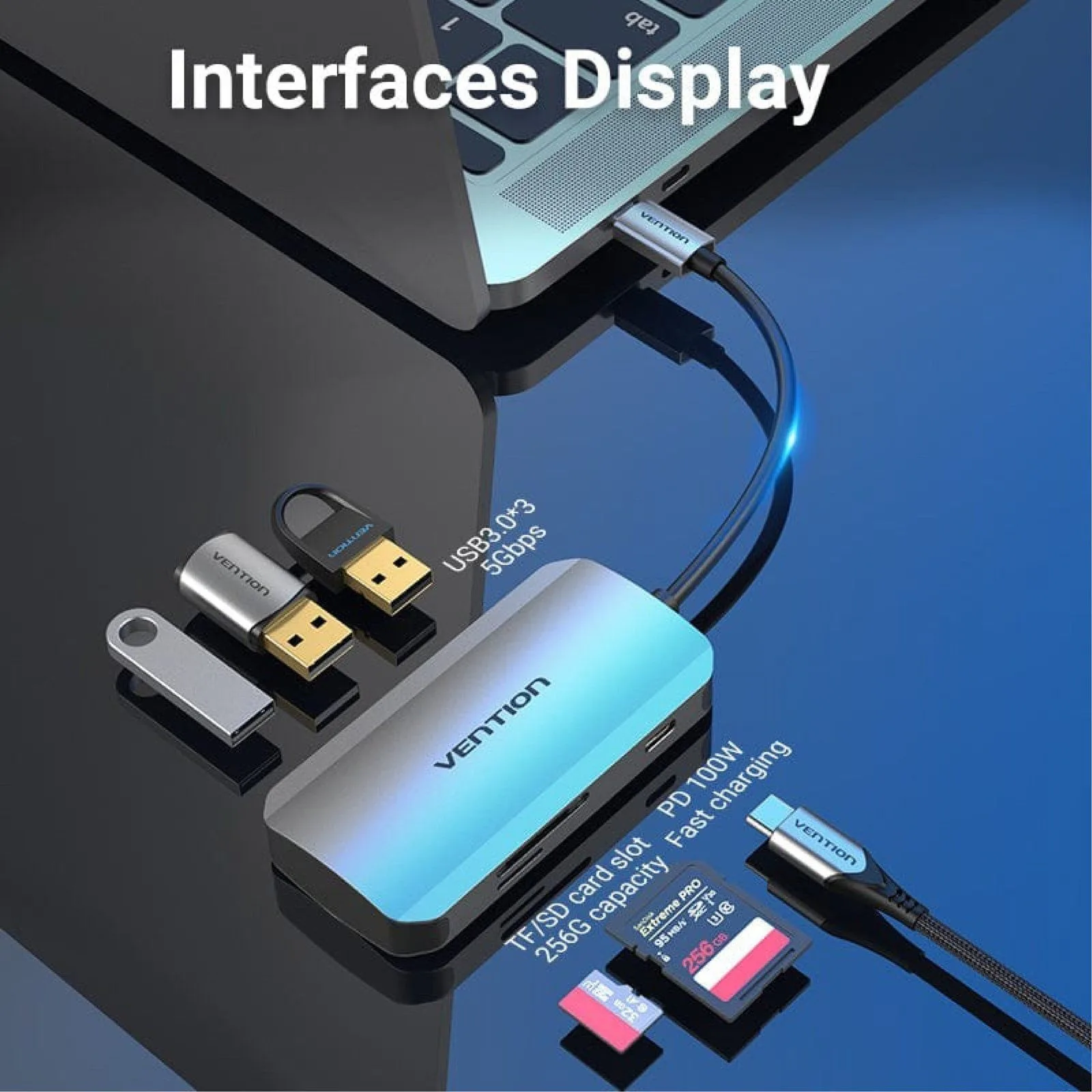 موزّع USB-C من Vention بستة منافذ 6 في 1 - TNHHB