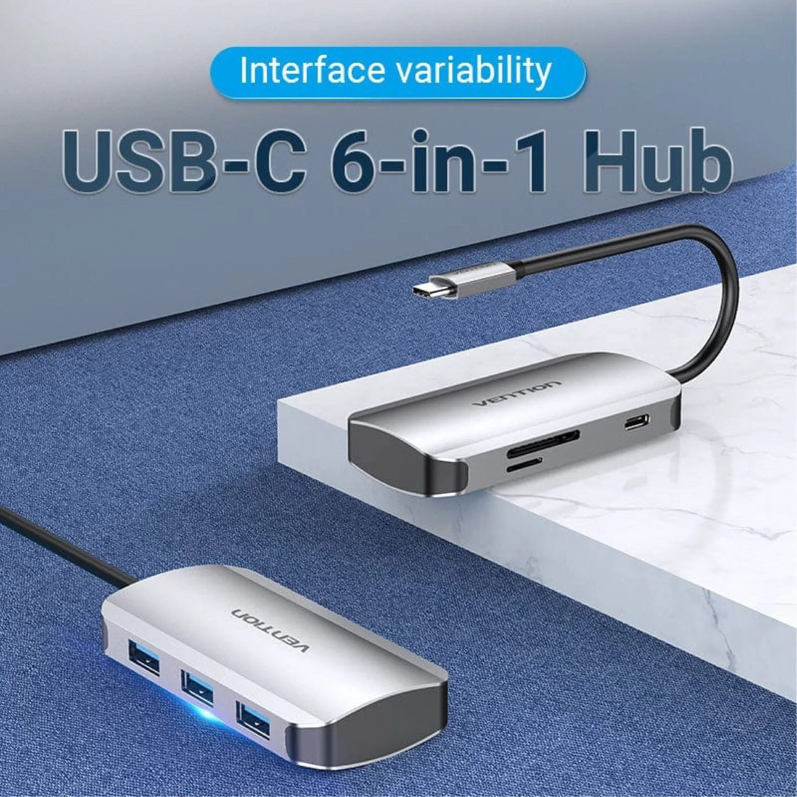 موزّع USB-C من Vention بستة منافذ 6 في 1 - TNHHB