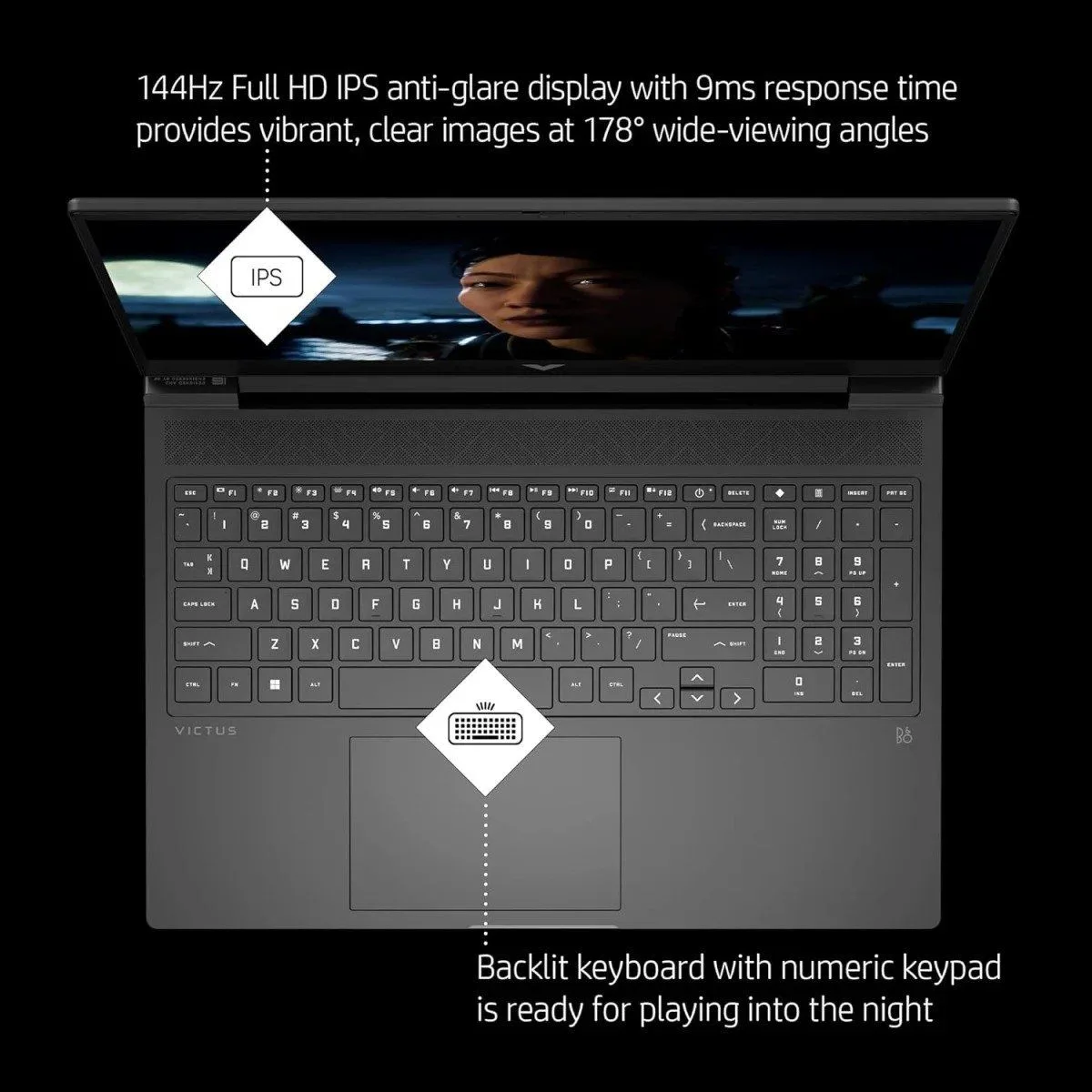 لابتوب ألعاب HP Victus 15-fa1082ne بمعالج Intel Core i5 الجيل 13، رام 16GB، SSD NVMe سعة 512GB، كرت NVIDIA RTX 4050 6GB،