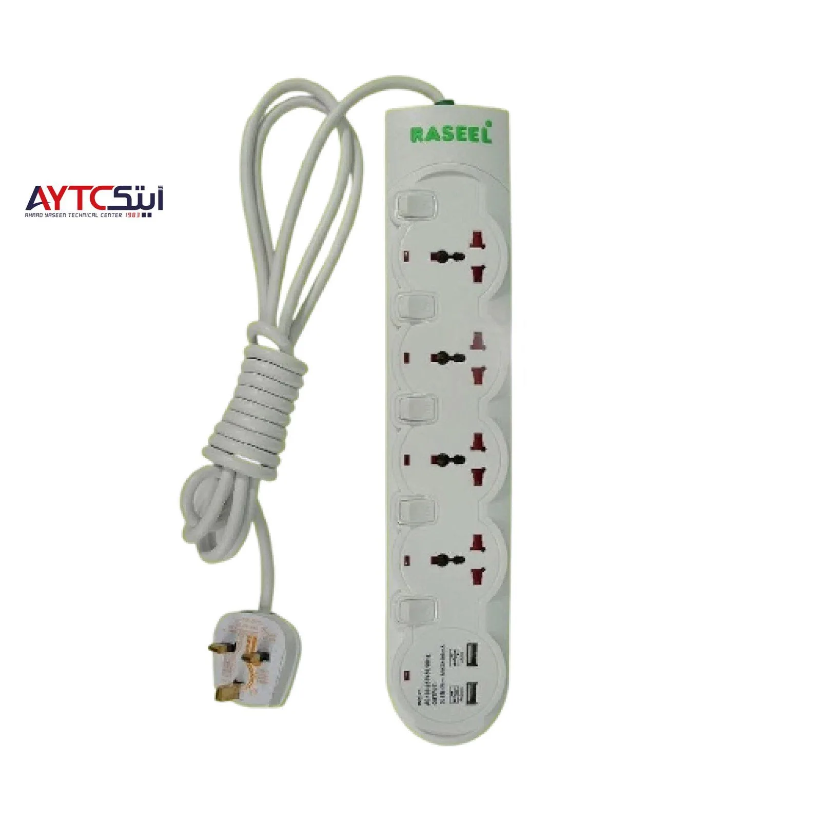 Raseel MK Power Strip 4-Universal Socket 13A, 2 USB-A - 3m Length