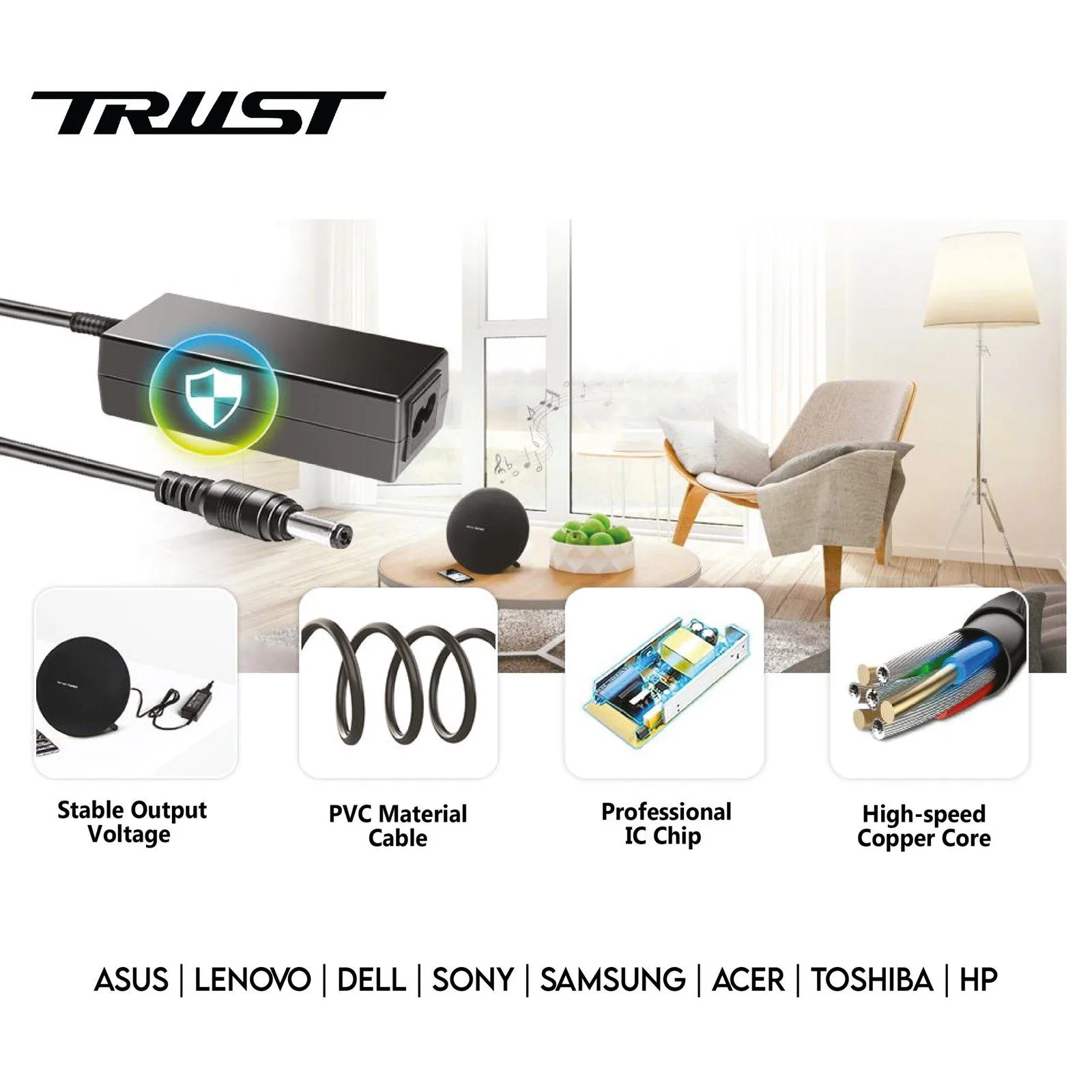 A+ Trust DELL Laptop Charger Compatible 65W 19.5V - 4.62A / 4.5 x 3.5mm