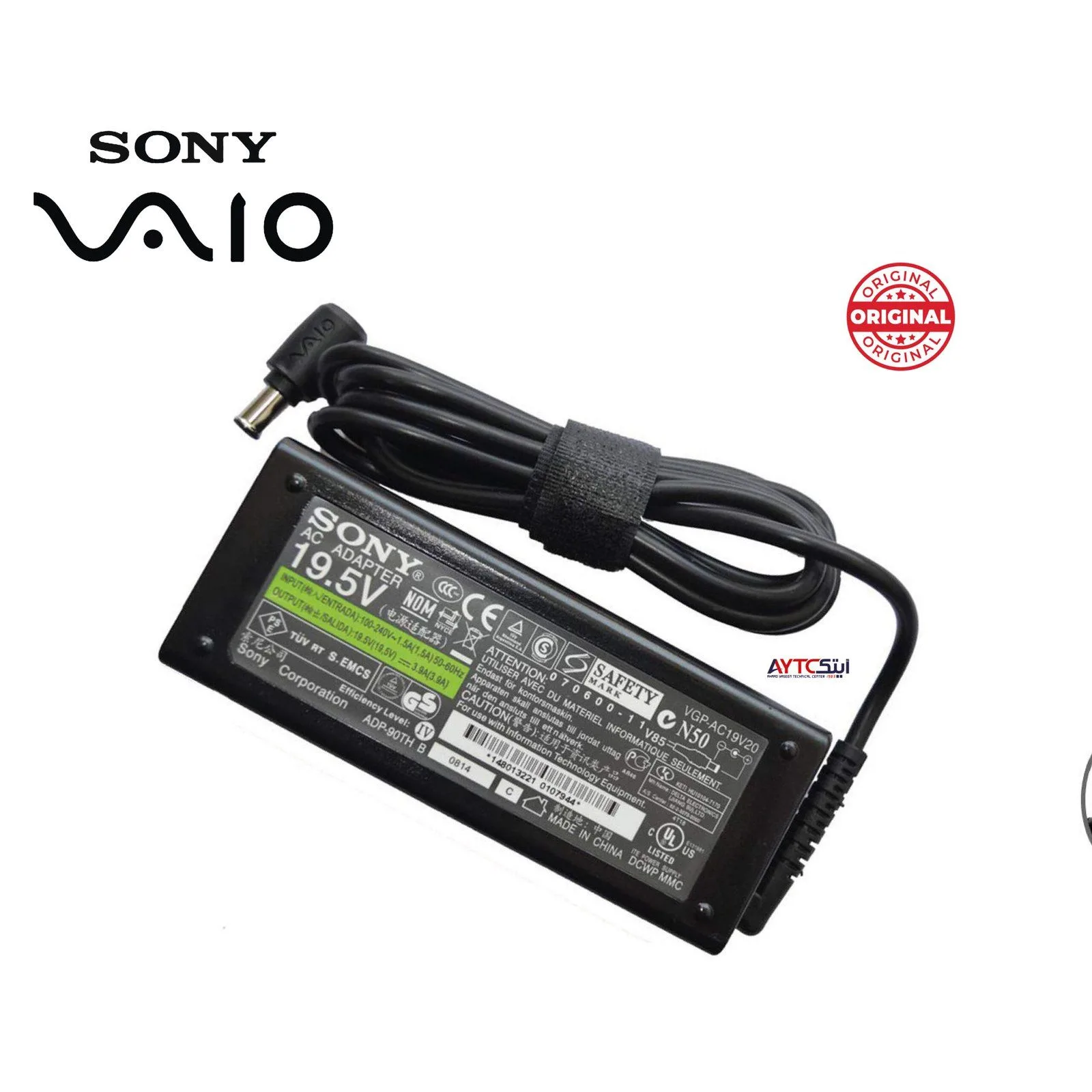 شاحن لابتوب SONY VAIO أصلي قدرة 90 واط 19.5 فولت - 4.7 أمبير / رأس 6.5×4.4 ملم