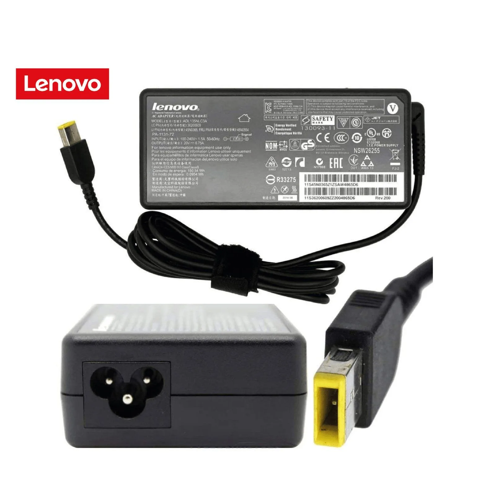 شاحن لابتوب Lenovo أصلي قدرة 90 واط 20 فولت - 3.25/4.5 أمبير / رأس USB أصفر