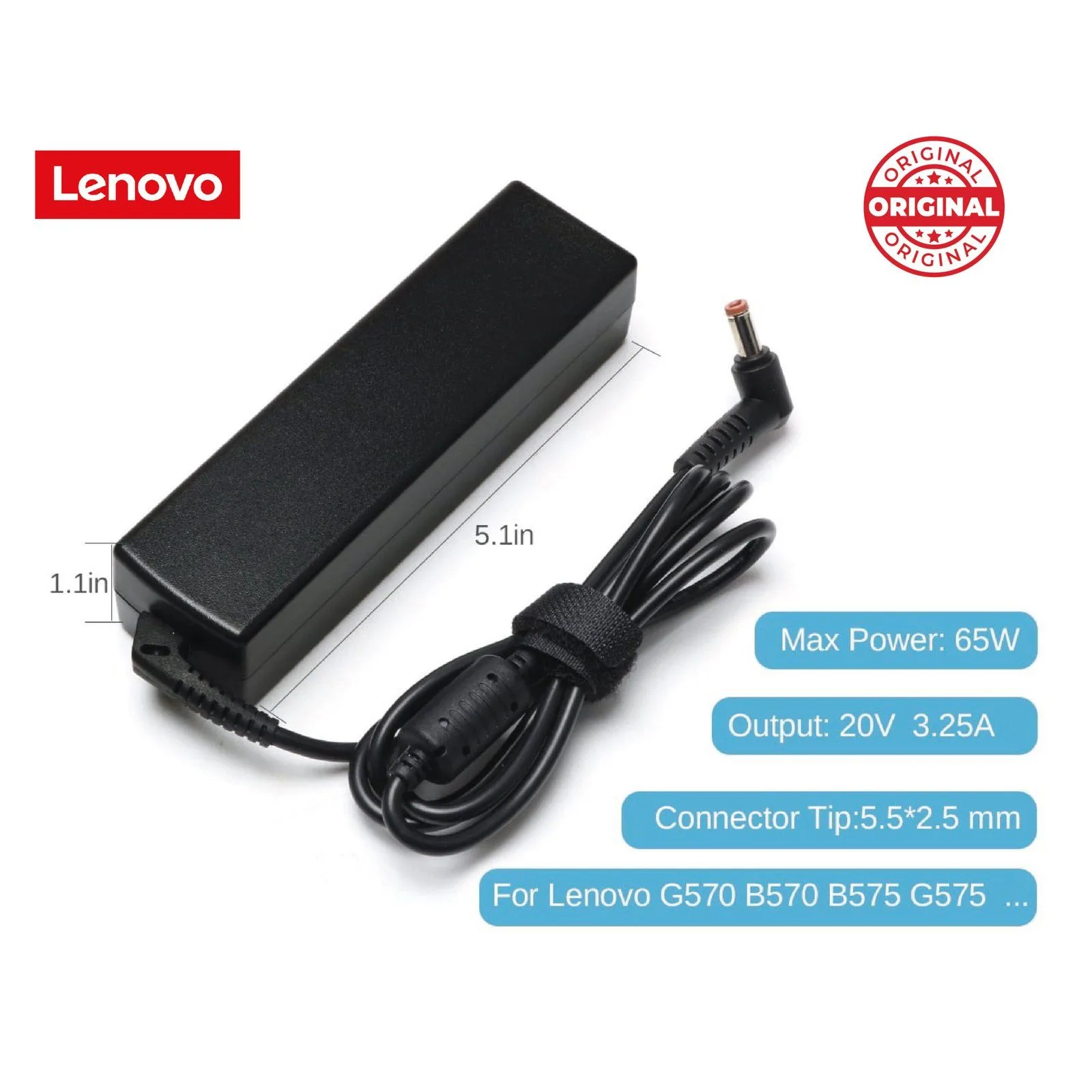 Lenovo Laptop Charger 65W 20V – 3.25A - Genuine