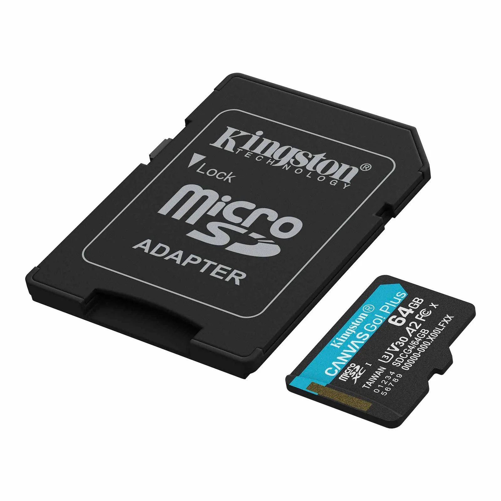 بطاقة ذاكرة MicroSDXC من Kingston Canvas Go! Plus سعة 64GB بسرعة 200 ميجابايت/ث UHS-I U3 V30 A2 مع محوّل