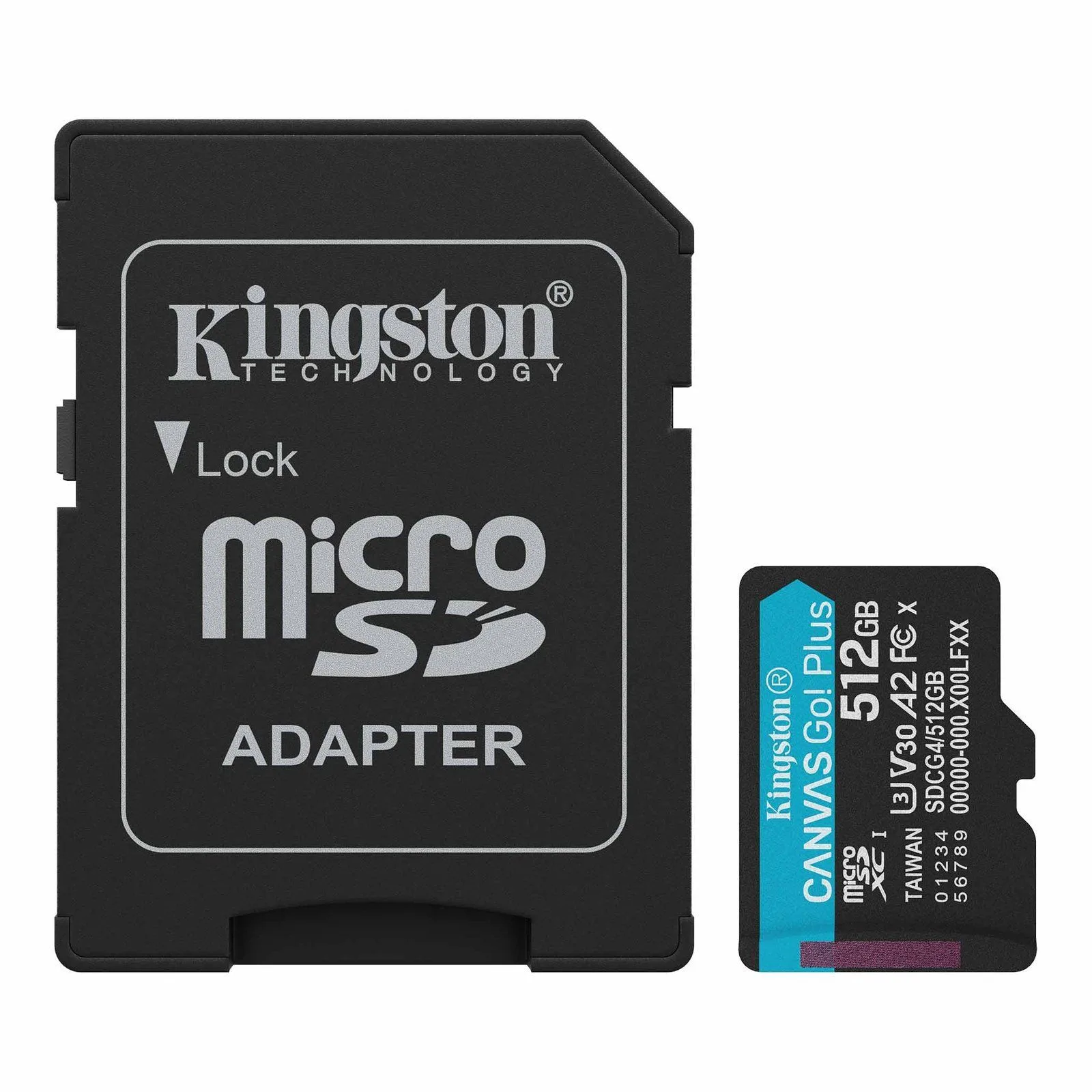 بطاقة ذاكرة MicroSDXC من Kingston Canvas Go! Plus سعة 512GB بسرعة 200 ميجابايت/ث UHS-I U3 V30 A2 مع محوّل