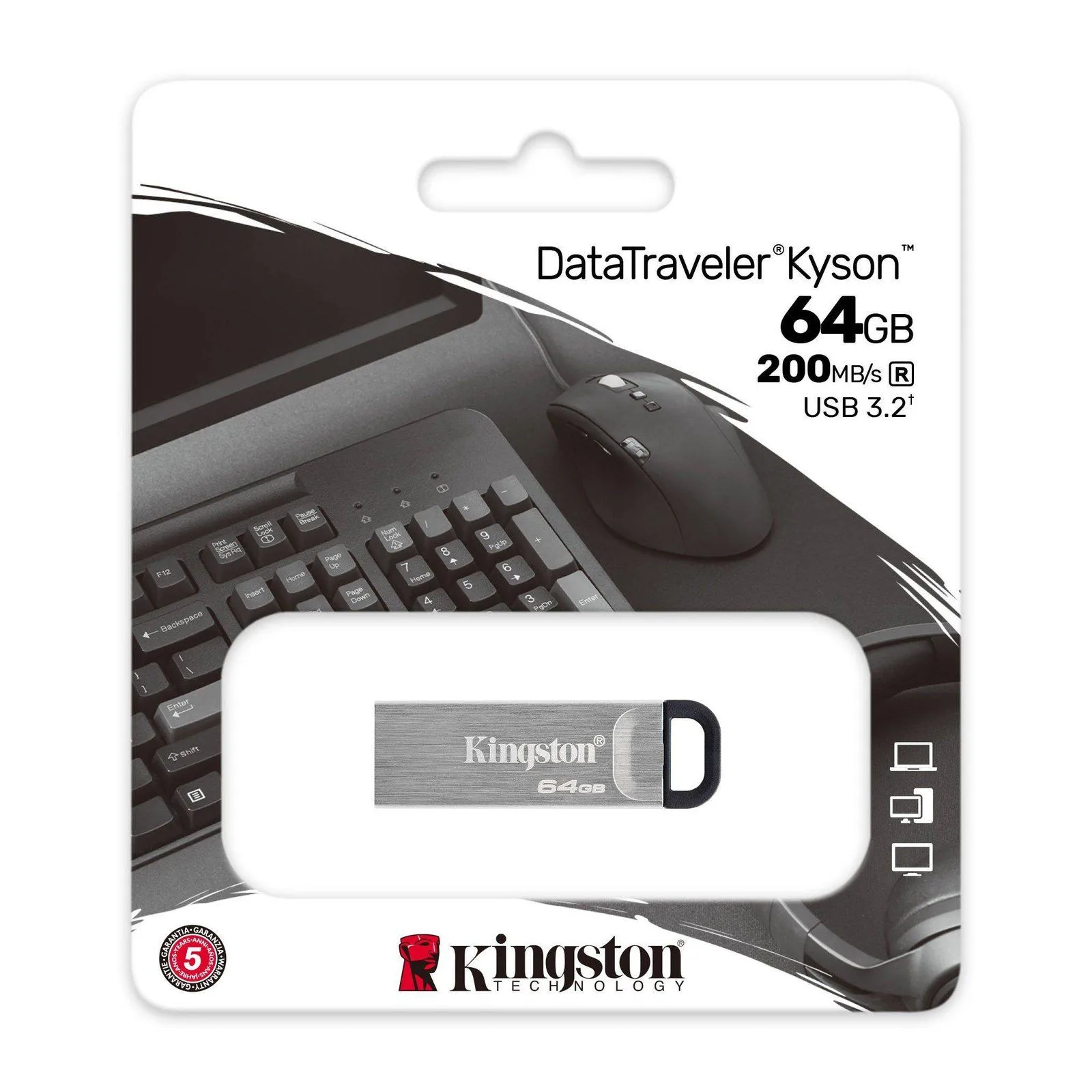 فلاشة Kingston DataTraveler Kyson سعة 64GB بمنفذ USB-A 3.2 - هيكل فولاذي فضي