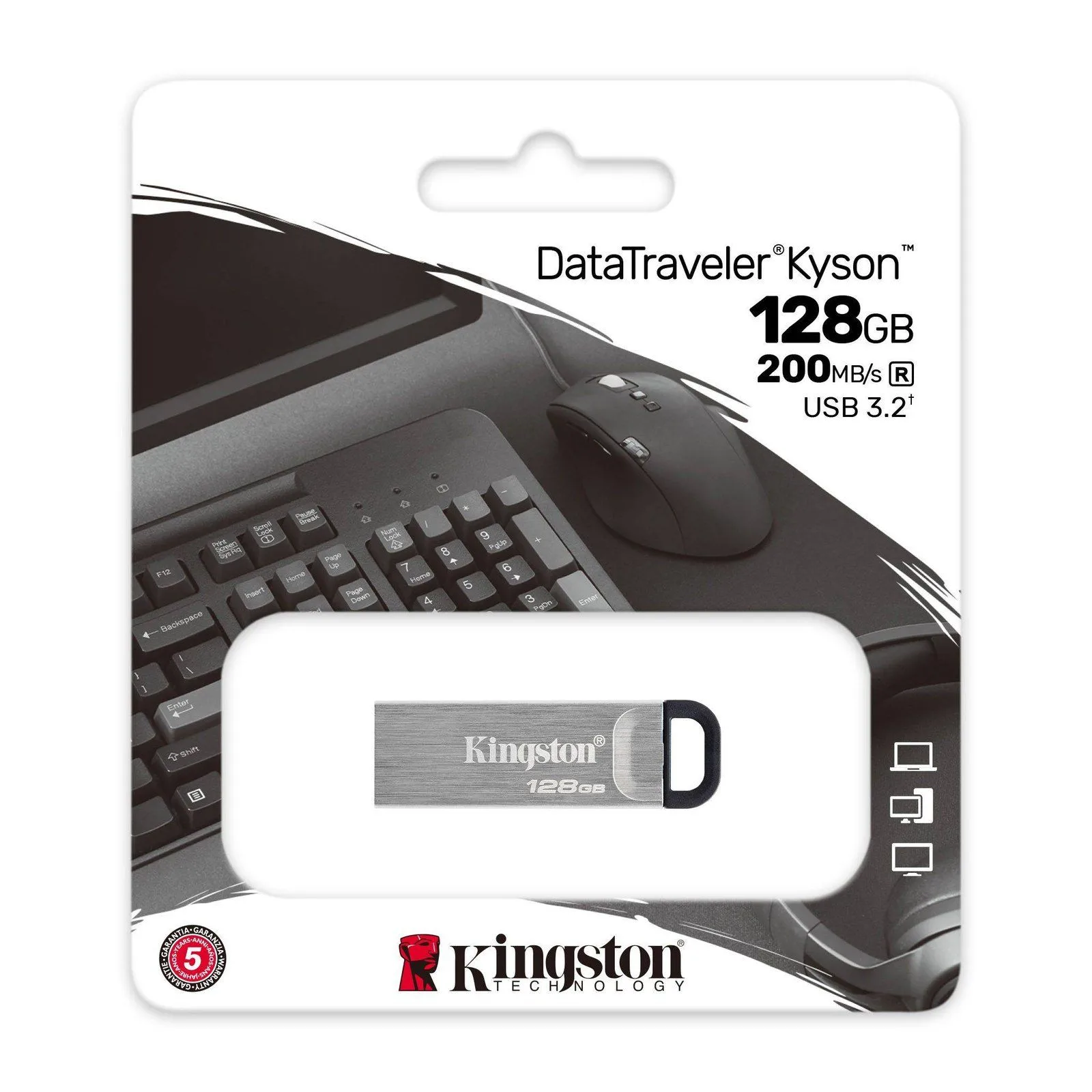 فلاشة Kingston DataTraveler Kyson سعة 128GB بمنفذ USB-A 3.2 - هيكل فولاذي فضي