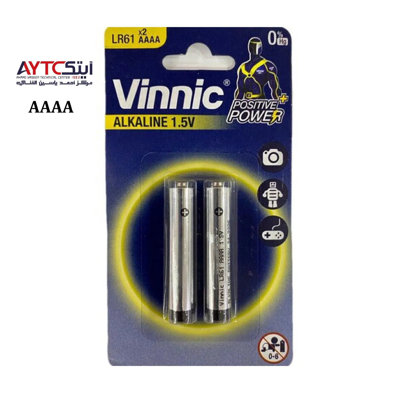 بطاريات Vinnic قلوية حجم AAAA بجهد 1.5 فولت - عبوة قطعتين