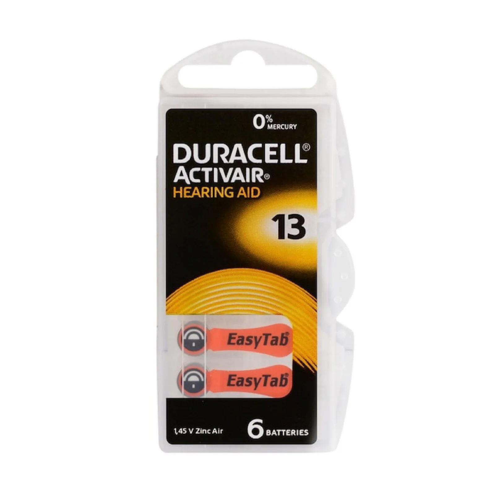 بطاريات سماعات الأذن الطبية DURACELL ActivAir مقاس 13 (PR48) زنك هوائي 1.45 فولت - عبوة 6 قطع