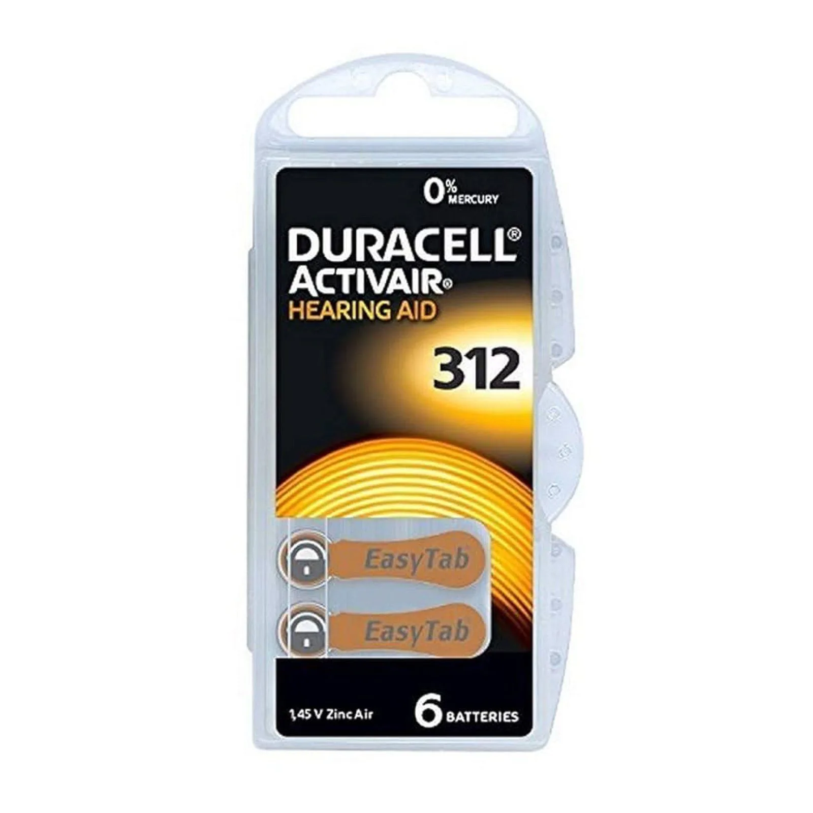 بطاريات سماعات الأذن الطبية DURACELL ActivAir مقاس 312 (PR41) زنك هوائي 1.45 فولت - عبوة 6 قطع