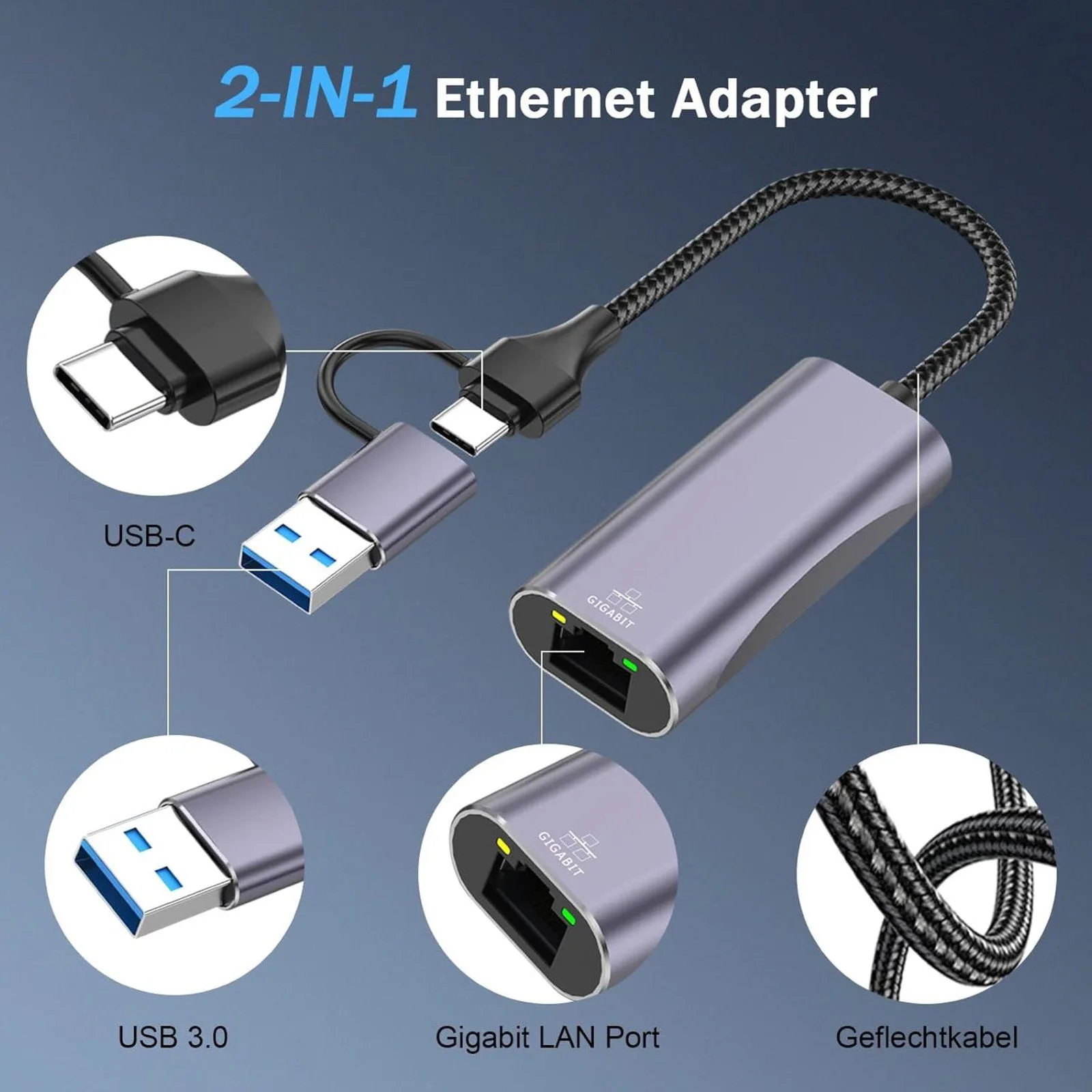 محوّل من USB-C وUSB-A إلى إيثرنت بجودة عالية - AYTC
