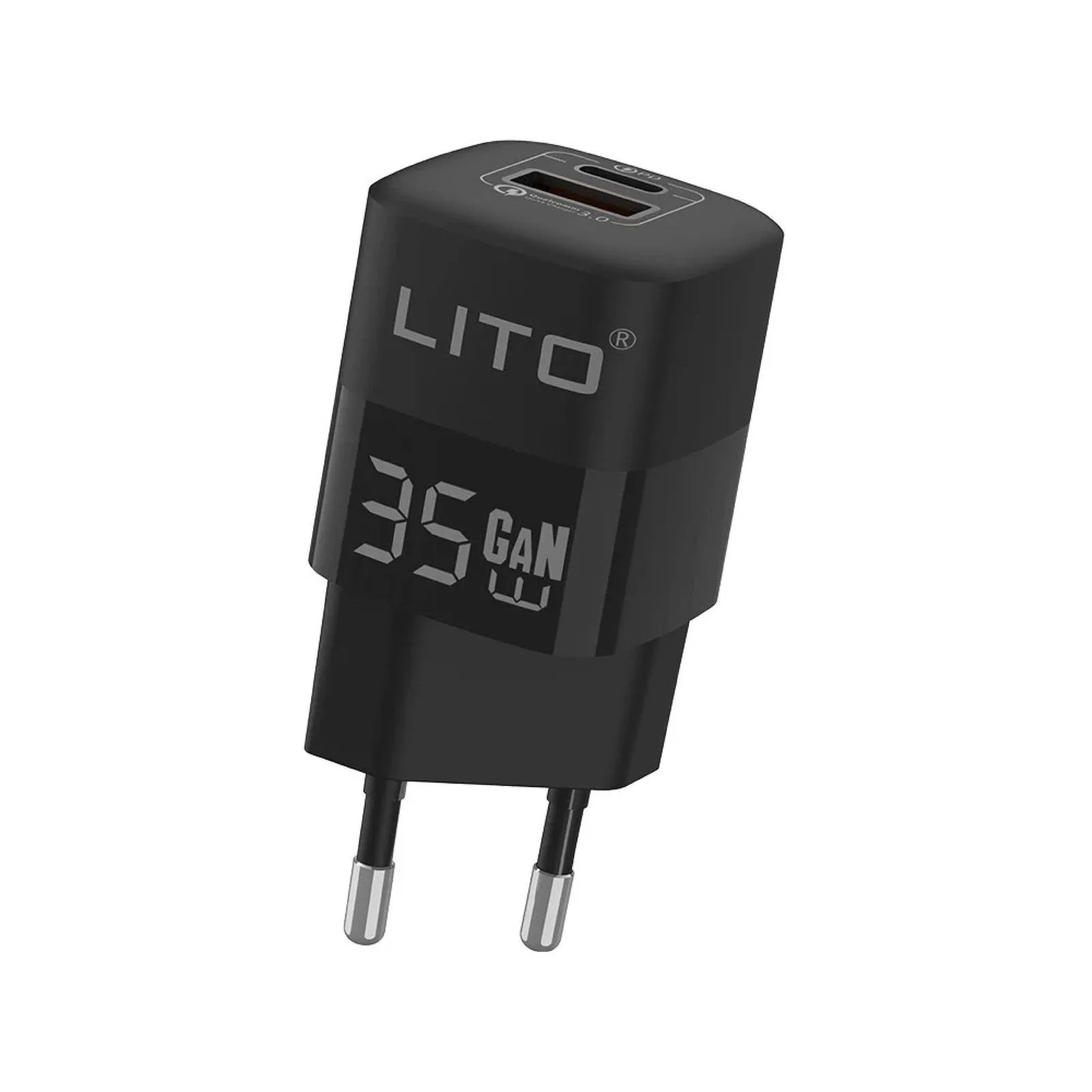 شاحن LITO LT-G01 بتقنية GaN بمنفذي Type-C وUSB-A - قدرة 35 واط