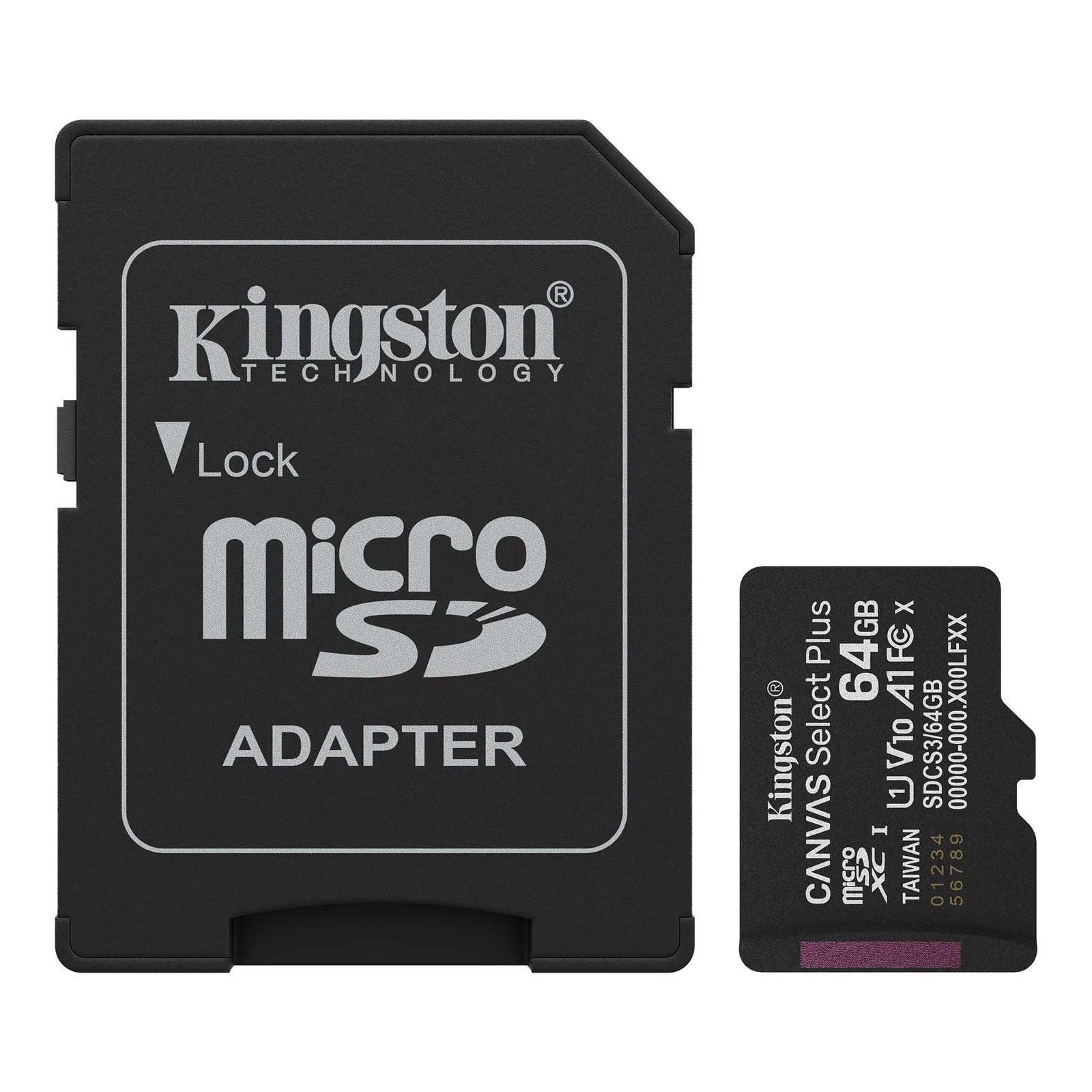 بطاقة ذاكرة MicroSD من Kingston Canvas Select Plus سعة 64GB بسرعة 100 ميجابايت/ث A1 C10 UHS-I مع محوّل - SDCS3/64GB
