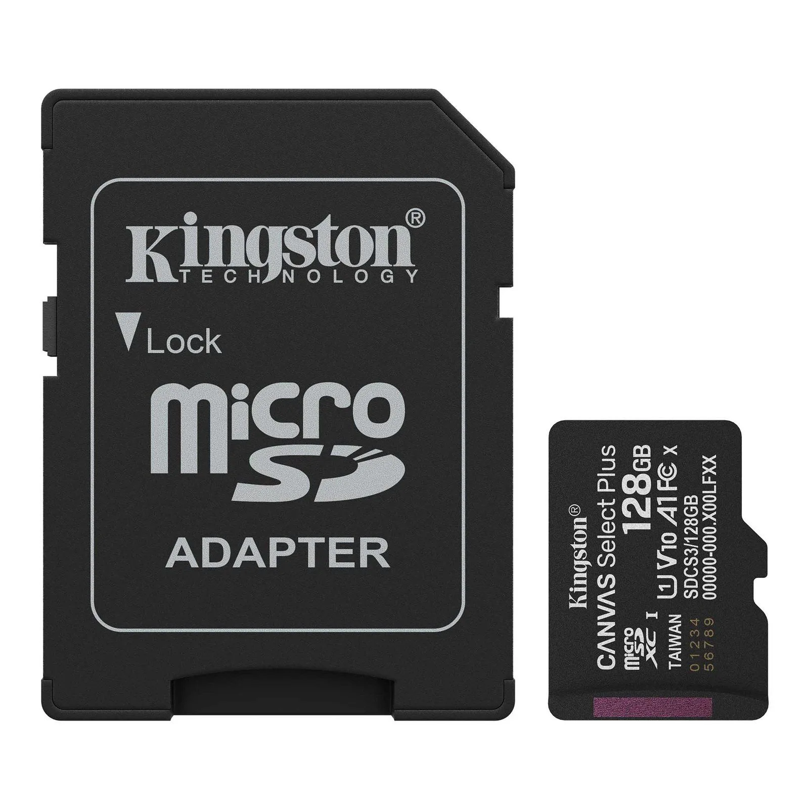 بطاقة ذاكرة MicroSD من Kingston Canvas Select Plus سعة 128GB بسرعة 150 ميجابايت/ث A1 C10 UHS-I مع محوّل - SDCS3/128GB