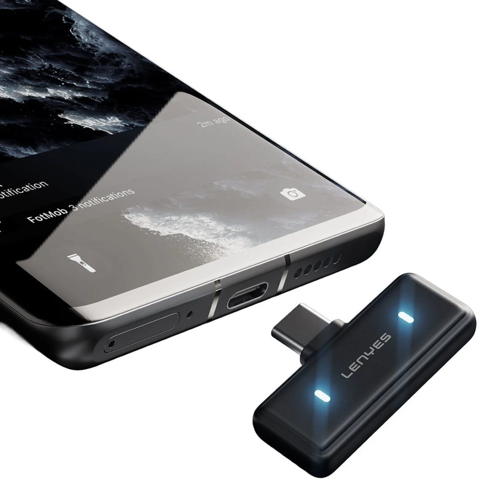 ميكروفون لاسلكي Lenyes LM205 بموصلي Type-C وLightning مع عزل الضوضاء