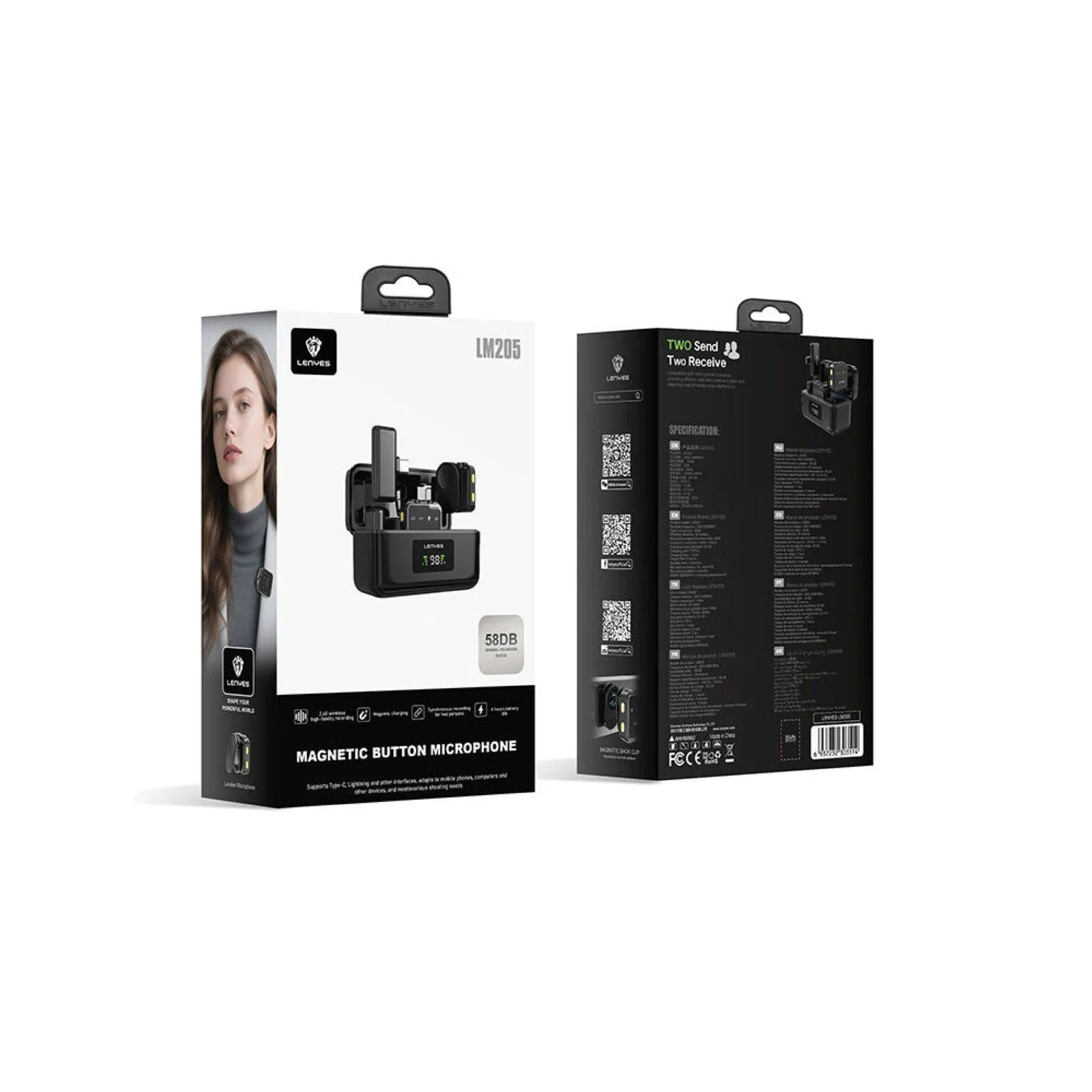 ميكروفون لاسلكي Lenyes LM205 بموصلي Type-C وLightning مع عزل الضوضاء