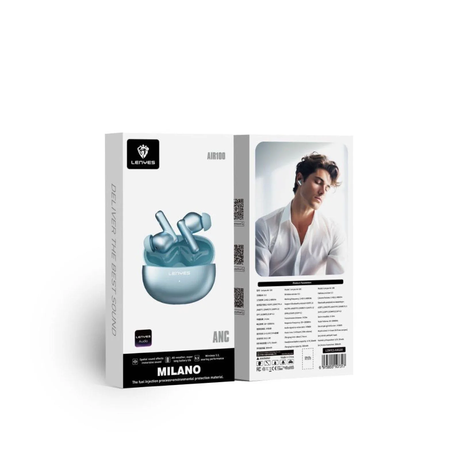 Lenyes AIR 100 Milano ANC + ENC Wireless Earphones - Blue