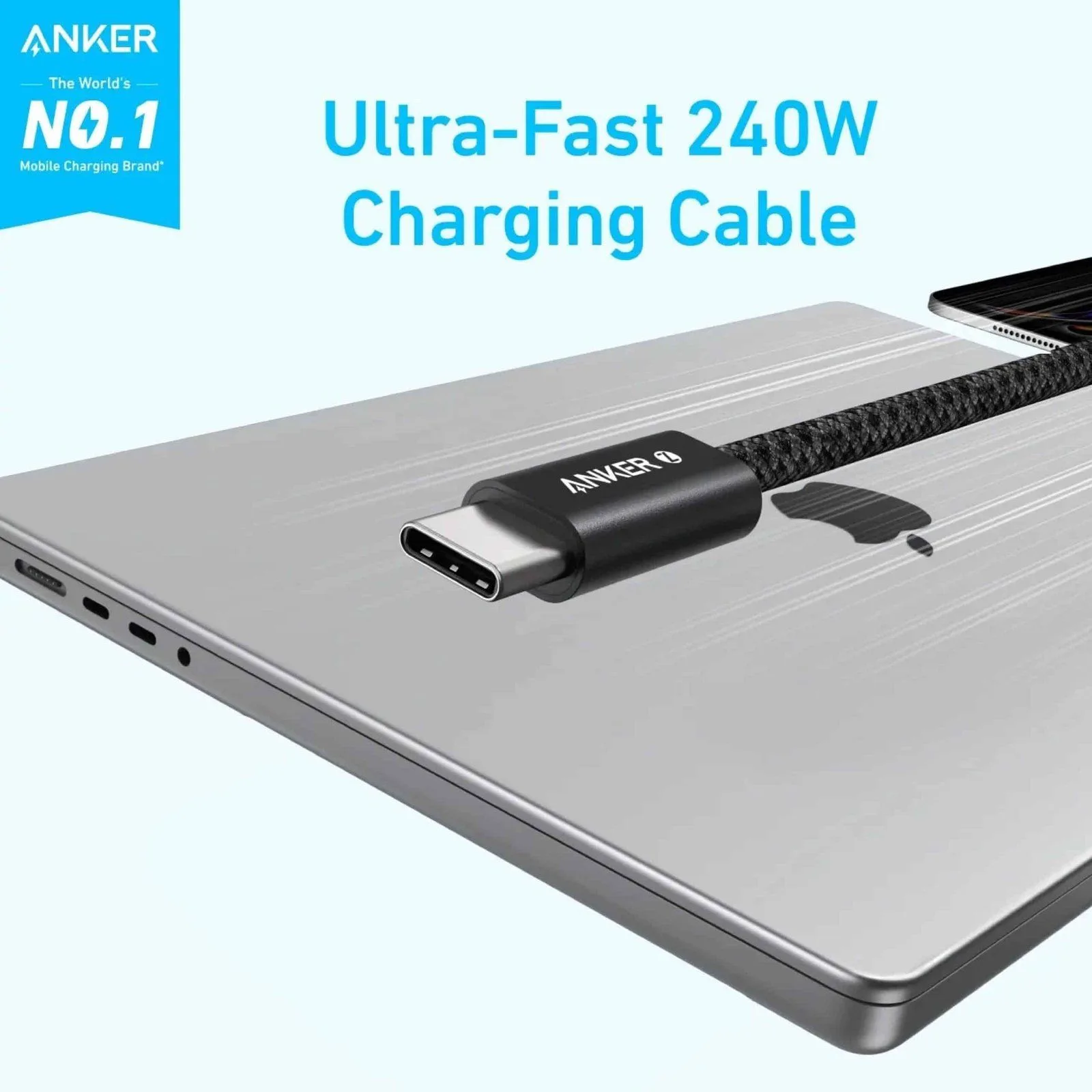 كابل Anker Zolo من USB-C إلى USB-C مجدول للشحن السريع بطول 1.8 متر - 240 واط