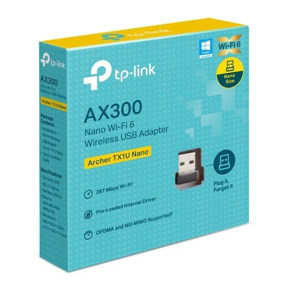محوّل USB لاسلكي صغير TP-Link Archer TX1U Nano بتقنية Wi-Fi 6 AX300