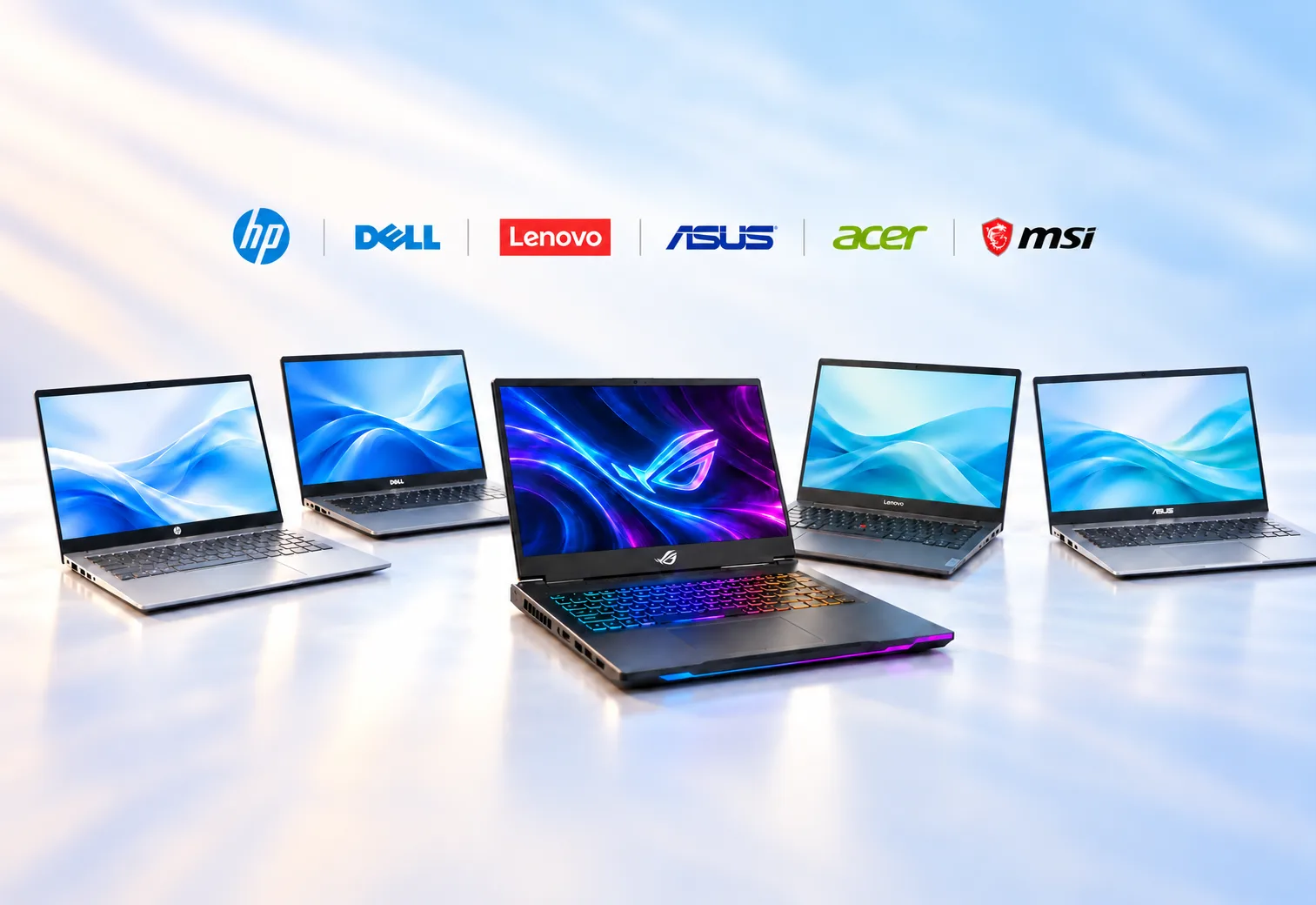 Five-laptop lineup with RGB gaming centerpiece