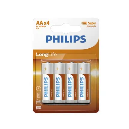 PHILIPS AAx4 LongLife Zinc Chloride Batteries 1.5V / 4-Packs
